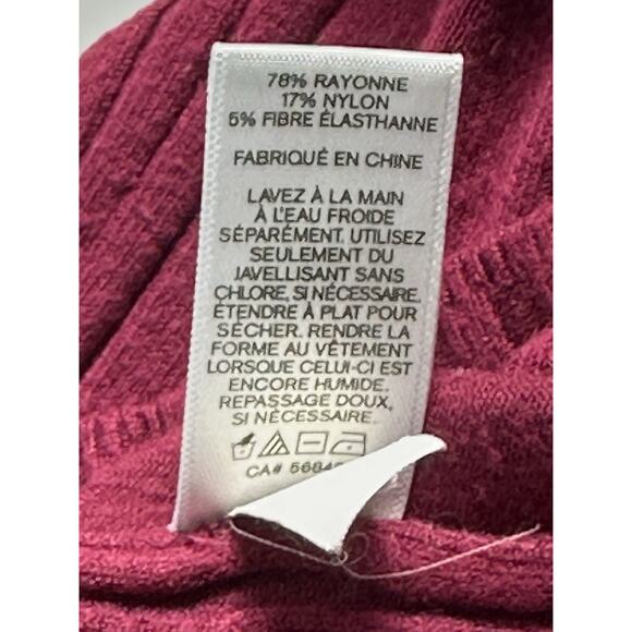 Express Ribbed Zip Front Sweater M Burgundy Stretch Long Sleeve Knit Top - Picture 10 of 13